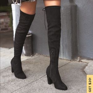 Lulus | So Much Suede Black Over the Knee Boots